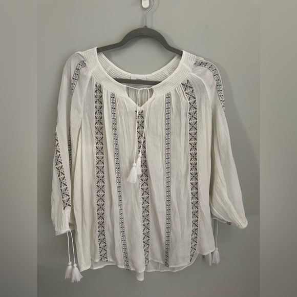 J Jill Embroidered Tasseled Peasant Bohemian Top Size Medium - Picture 5 of 10